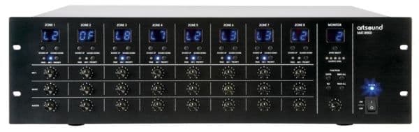 MAT - 8000, 8 x 8 matrice audio + appel, 70V / 100V / 4 - 16Ohm, 3U vue 1