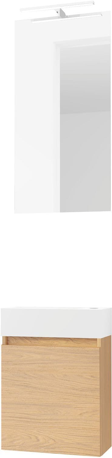 LAVE-MAINS FORM MINI PORCELAINE MAT WIT/ 1 PORT/MIROIR/LUMIERE LED CHENE BRONZE vue 1