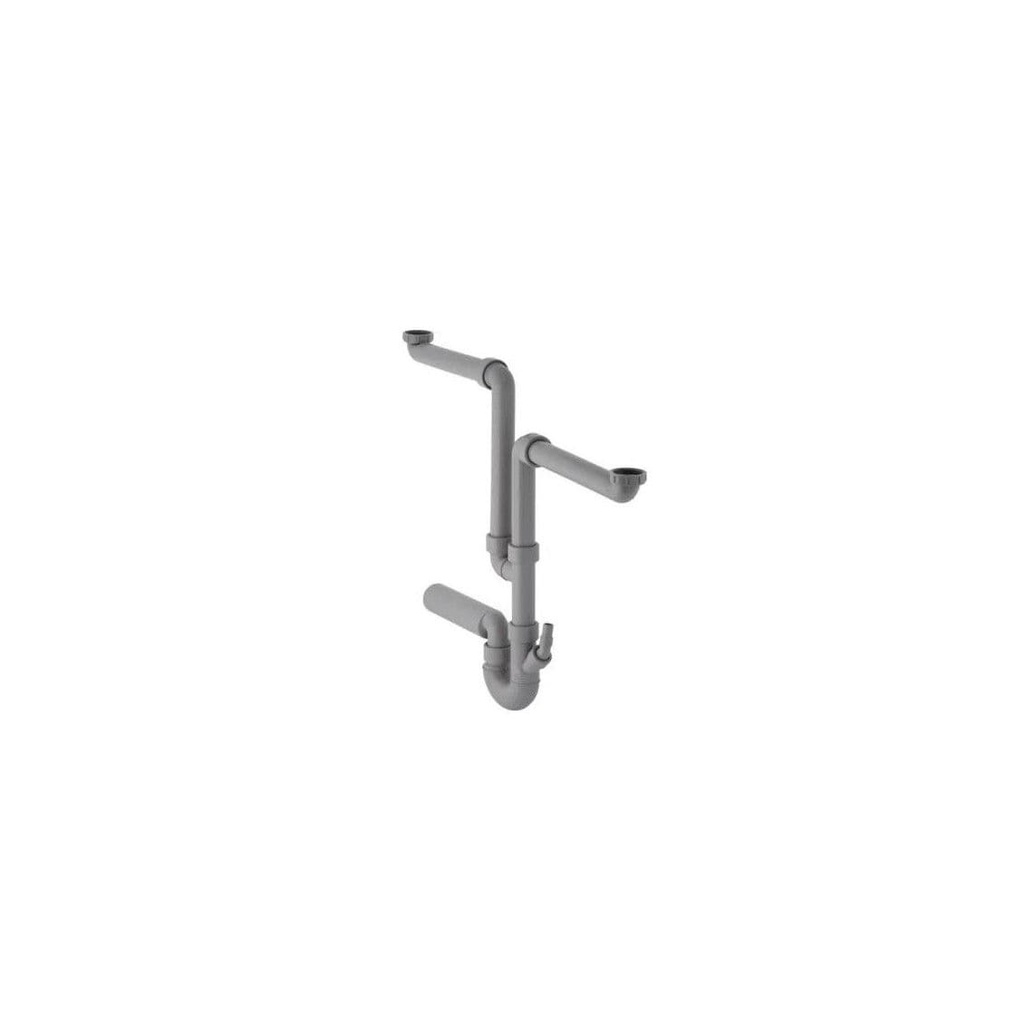 GE152.804.06.1 GEBERIT siphon de chasse double 2x 1 1/2" x 56 mm, Gris, avec raccordement d'appareil vue 1