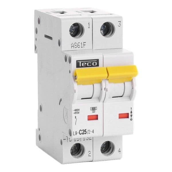 Disjoncteur 2 pôles 25A 4,5kA courbe C vue 1