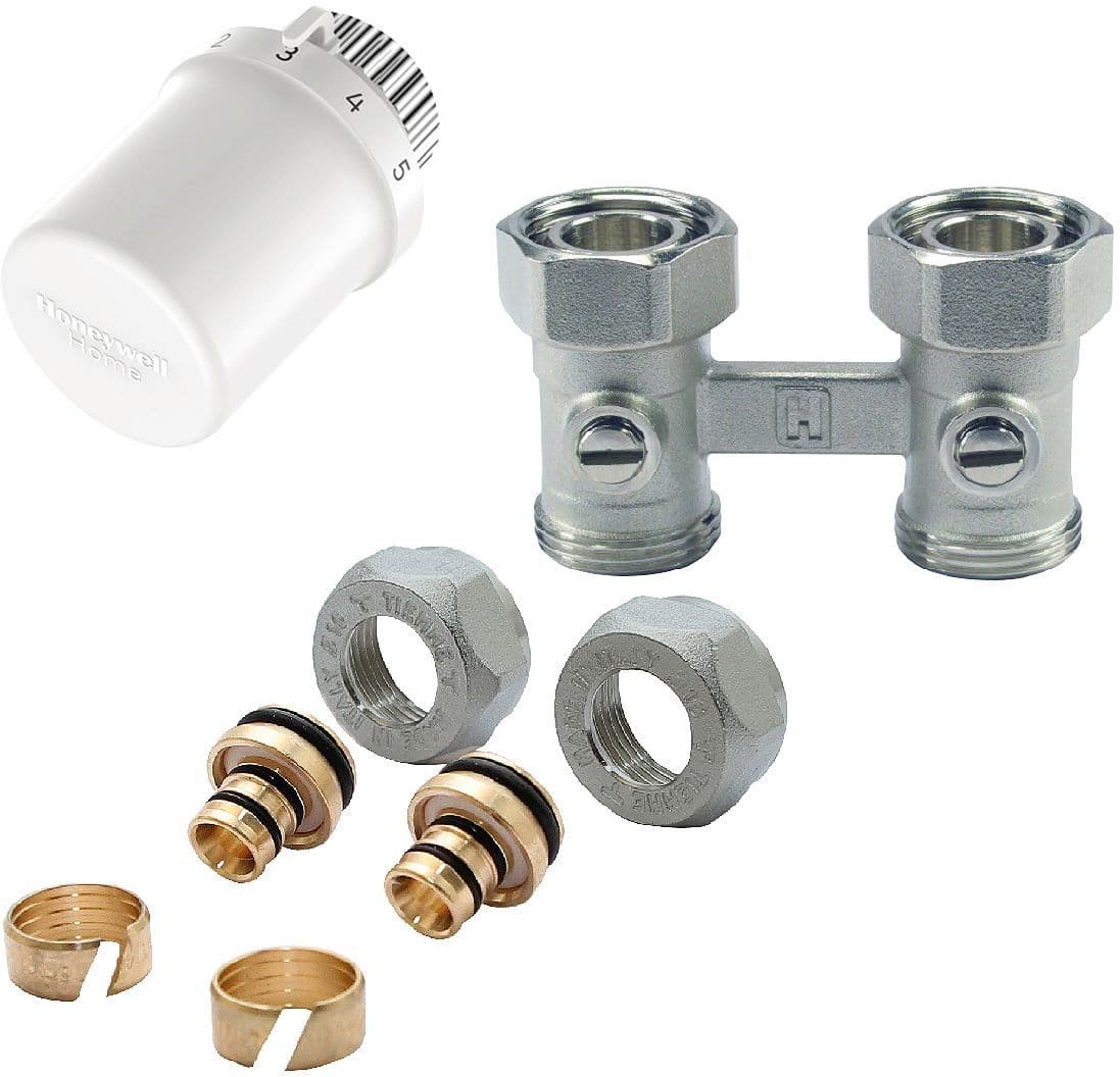 KIT DE ROBINET THERMOSTATIQUE P.RADIATEUR UNIVERSAL INTEGRE 1/2"-3/4" +RACC.16MM HONEYWELL DROITE vue 1
