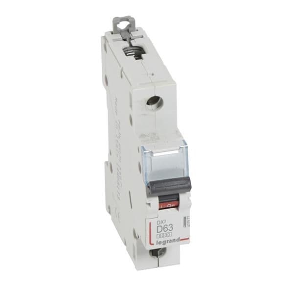 Disjoncteur DX³ 6000A / 10kA 1 pôle courbe D 63A 400V 1 module vue 1