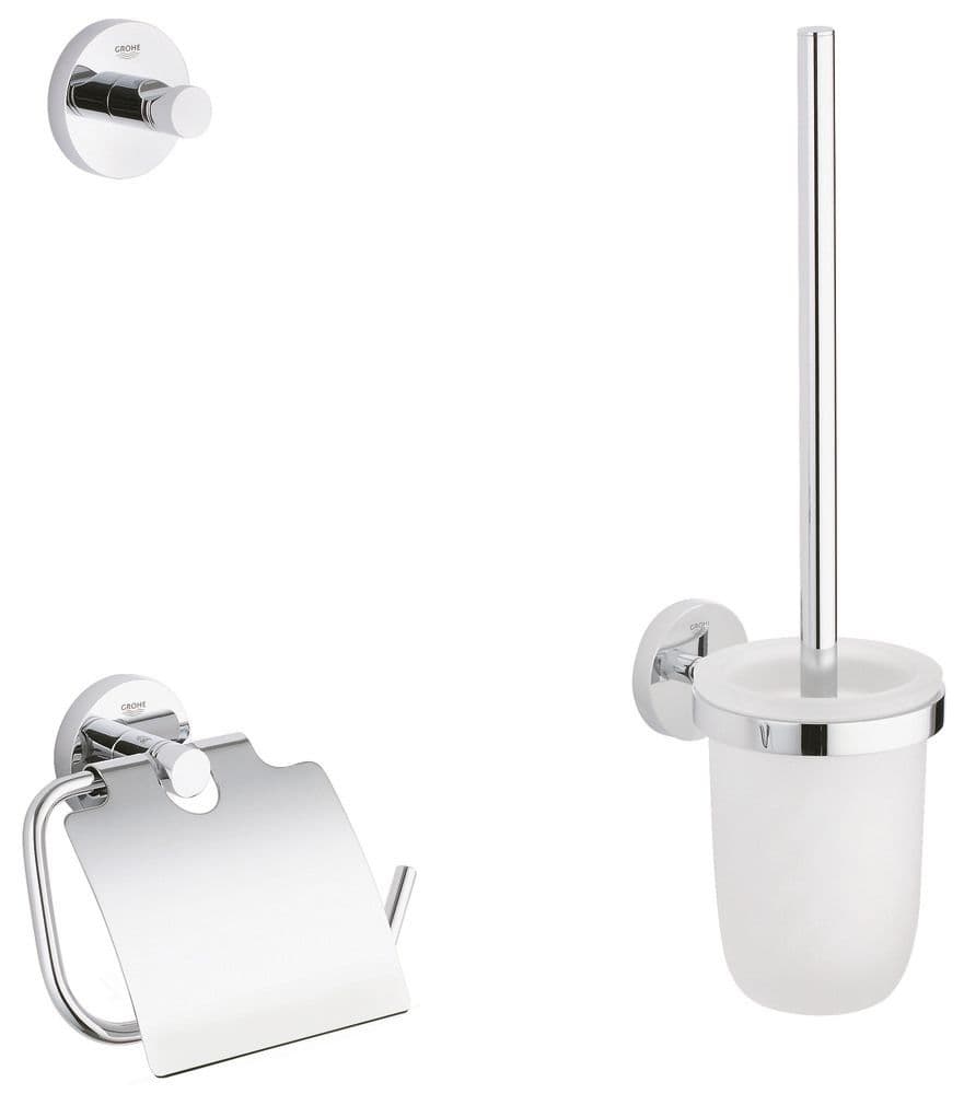 Grohe Essentials set toilettes porte-balai crochet porte-papier couvercle chromé vue 1