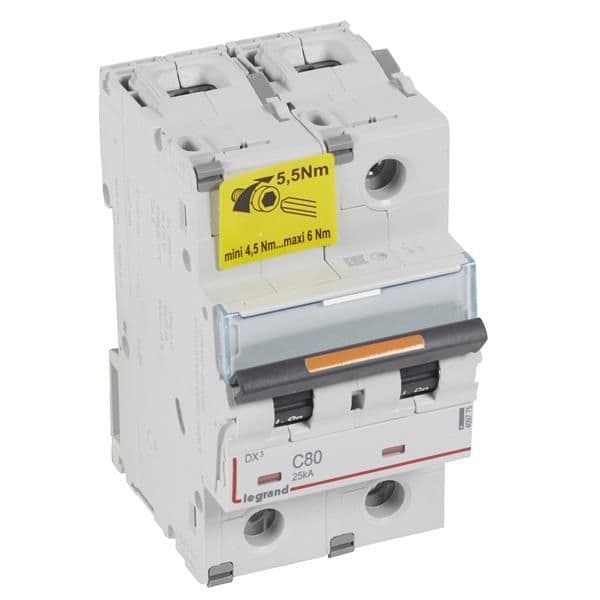 Disjoncteur DX³ 2 pôles courbe C 80A 230 / 400V - 25kA - 3 modules vue 1