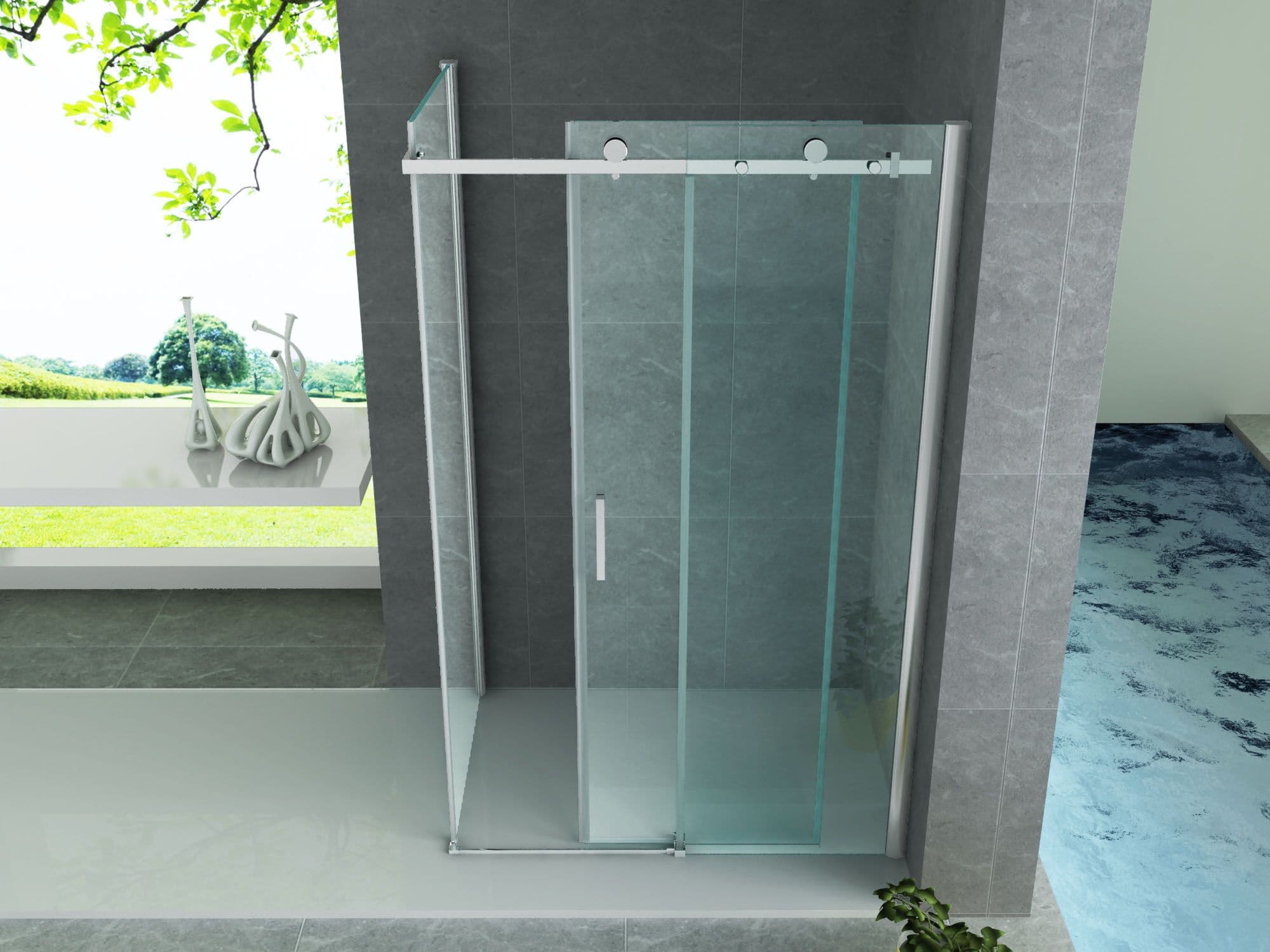 ALONI CABINE DE DOUCHE – PORTE COULISSANTE ET PAROI LATÉRALE - 900X1200X1950MM - CHROME-VERRE CLAIR vue 1