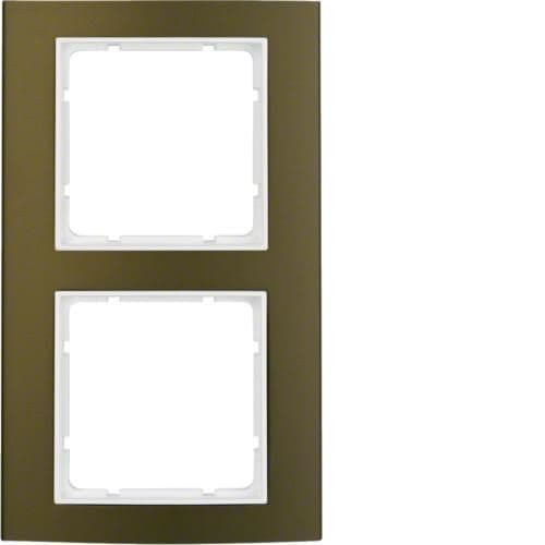 Plaque de recouvrement 2 postes Berker B.3 Alu, Marron / Blanc polaire vue 1