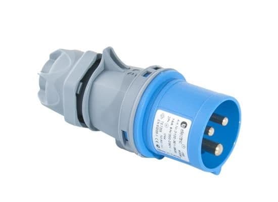 Fiche CEE mâle 3 pôles + T 16A 200 - 250Vac 9h Bleu IP44 avec raccords à visser vue 1