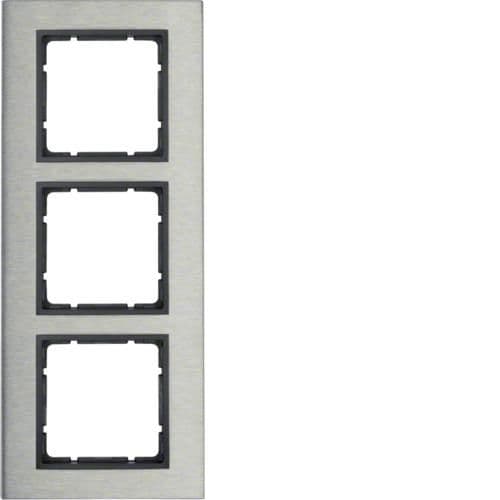 Plaque de recouvrement 3 postes vertical Berker B.7 Inox / Anthracite vue 1