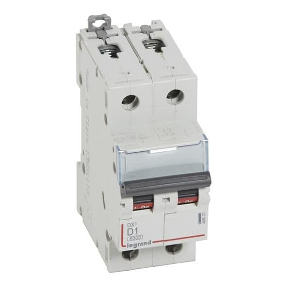 Disjoncteur DX³ 6000A / 10kA 2 pôles courbe D 01A 400V 2 modules vue 1