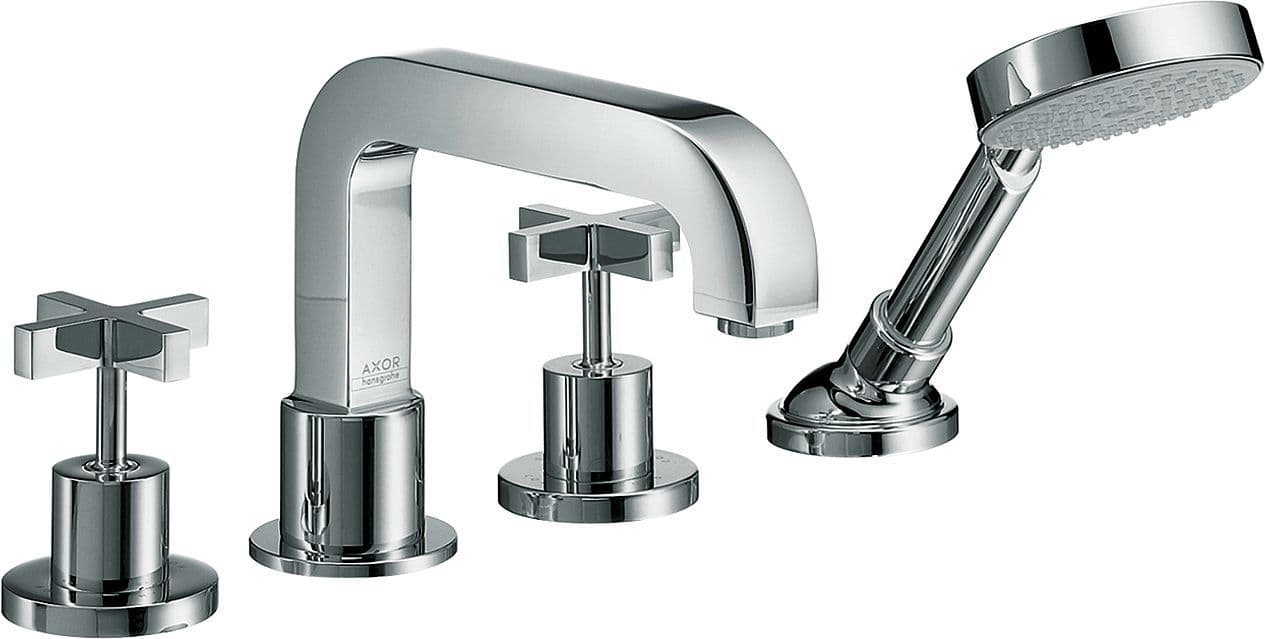 SET DE FINITION MELANGEUR DE BAIN 4 TROUS CARRELAGE HANSGROHE CHROME CROIX vue 1