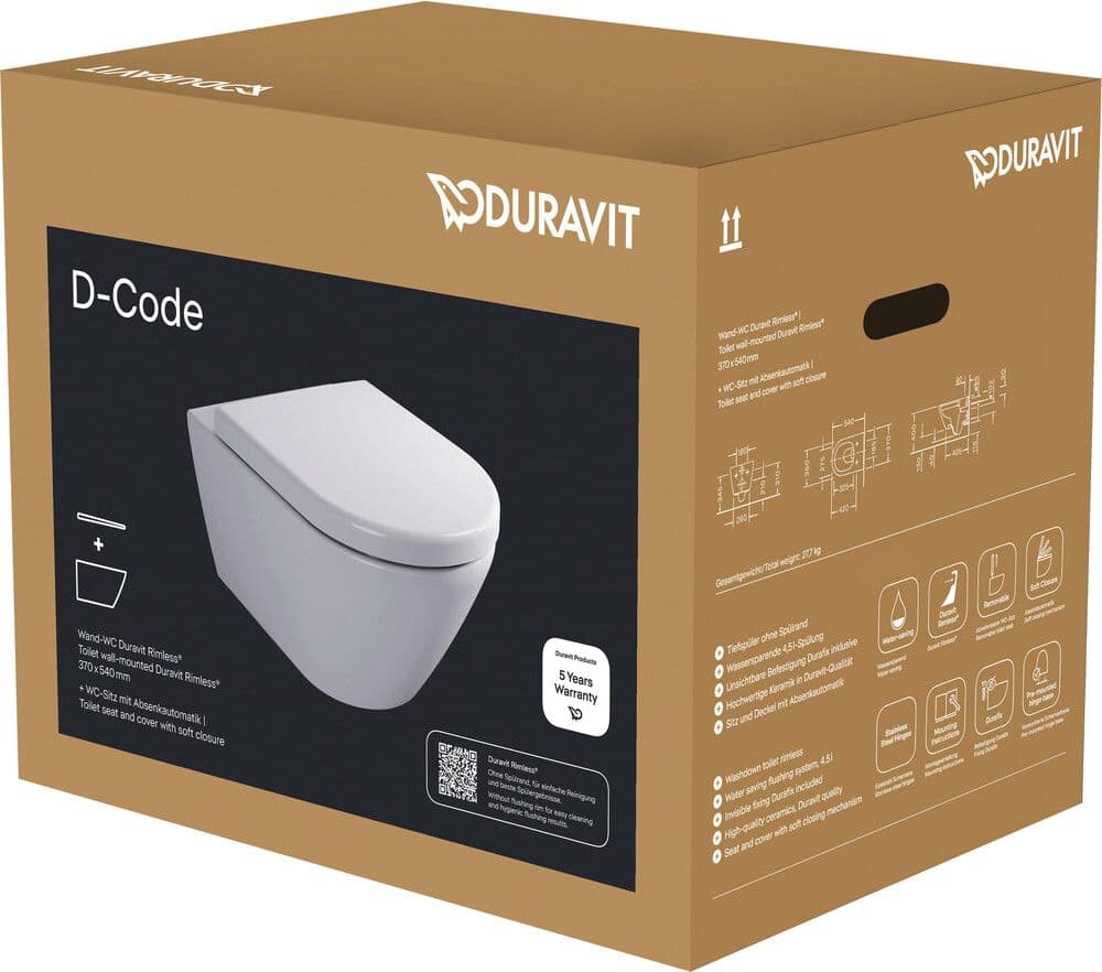 Duravit D-Code pack WC sans bride Durafix Soft Close & Take Off charnières prémontées vue 1