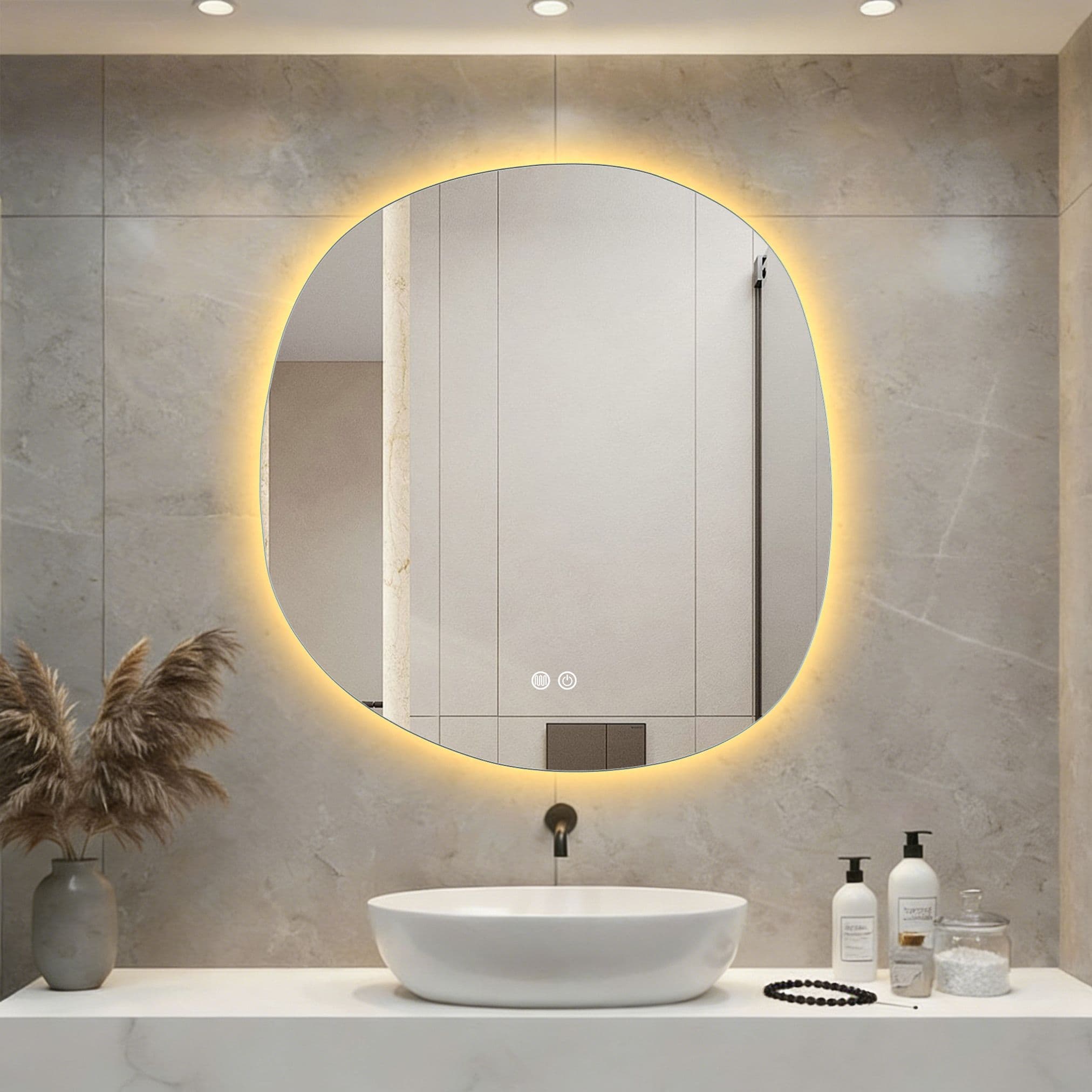 ALONI PEBBLE MIROIR - AVEC ÉCLAIRAGE LED - FORME ORGANIQUE - SANS CADRE - ANTI-BUÉE - TEMPÉRATURE DE COULEUR LED 3000-6000K - DIMMABLE - 80X85CM vue 1