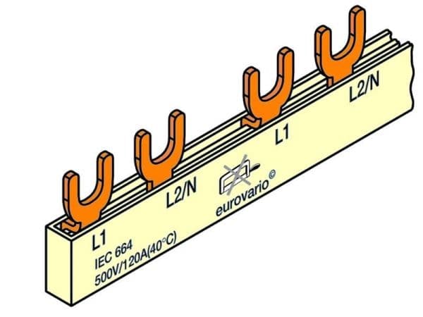 Barrette isolée à fourchettes 10mm² 2 pôles 18 modules avec embouts vue 1