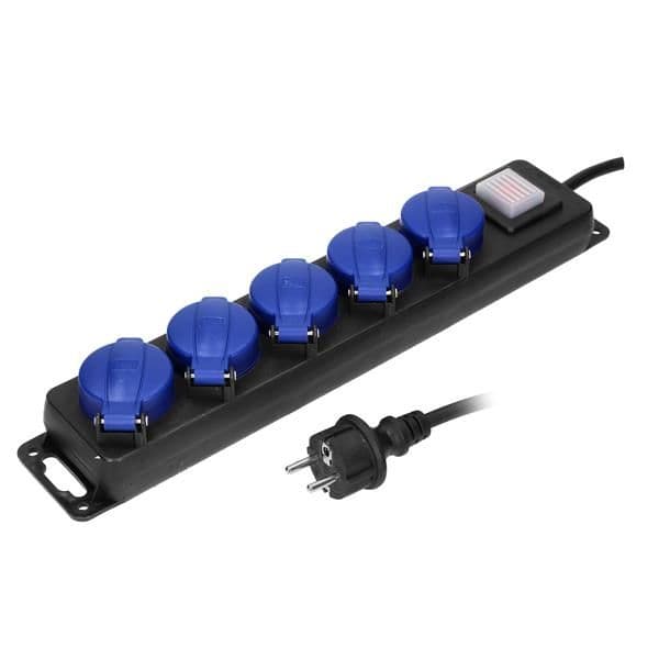 Prolongateurs multiprises résistants aux éclaboussures, 5m, cordon caoutchouc Schuko, IP44, H05RR - vue 1