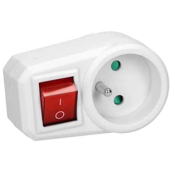 Adaptateur secteur unique avec interrupteur central 2 pôles + T 16A vue 1