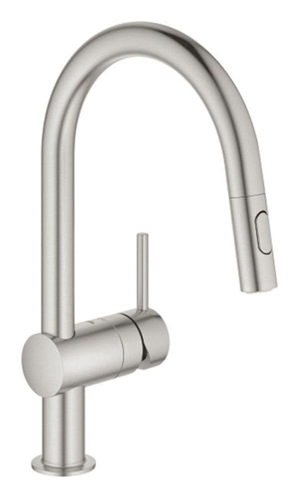 Grohe Minta mitigeur évier bec haut C monotrou douchette 2-Jets SuperSteel vue 1