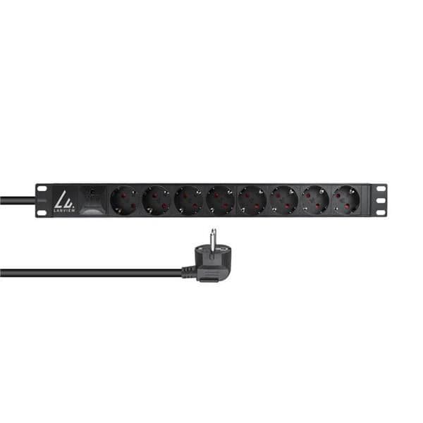 Multiprise Lanview 19" pour montage en rack 3m, 16A avec 8 prises Schuko F vue 1