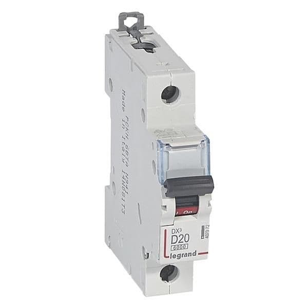 Disjoncteur DX³ 6000A / 10kA 1 pôle courbe D 20A 400V 1 module vue 1