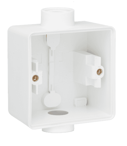 Boîte en saillie simple étanche aux projections d'eau avec deux entrées M20 simples pour une fonction, couleur blanc vue 1