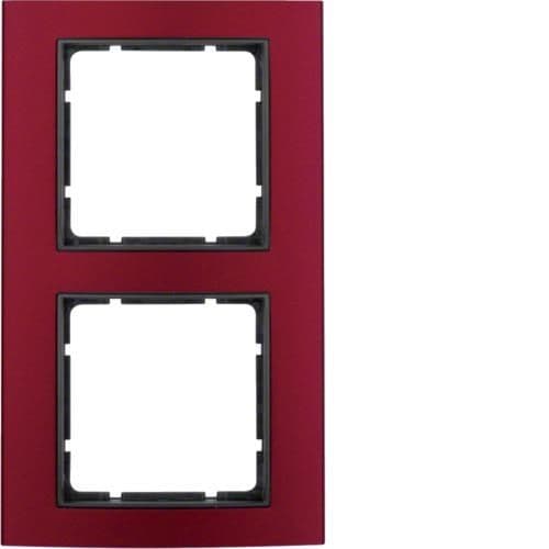 Plaque de recouvrement 2 postes Berker B.3 Alu, Rouge / Anthracite vue 1