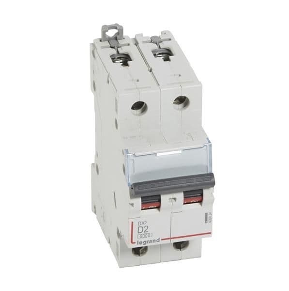 Disjoncteur DX³ 6000A / 10kA 2 pôles courbe D 02A 400V 2 modules vue 1