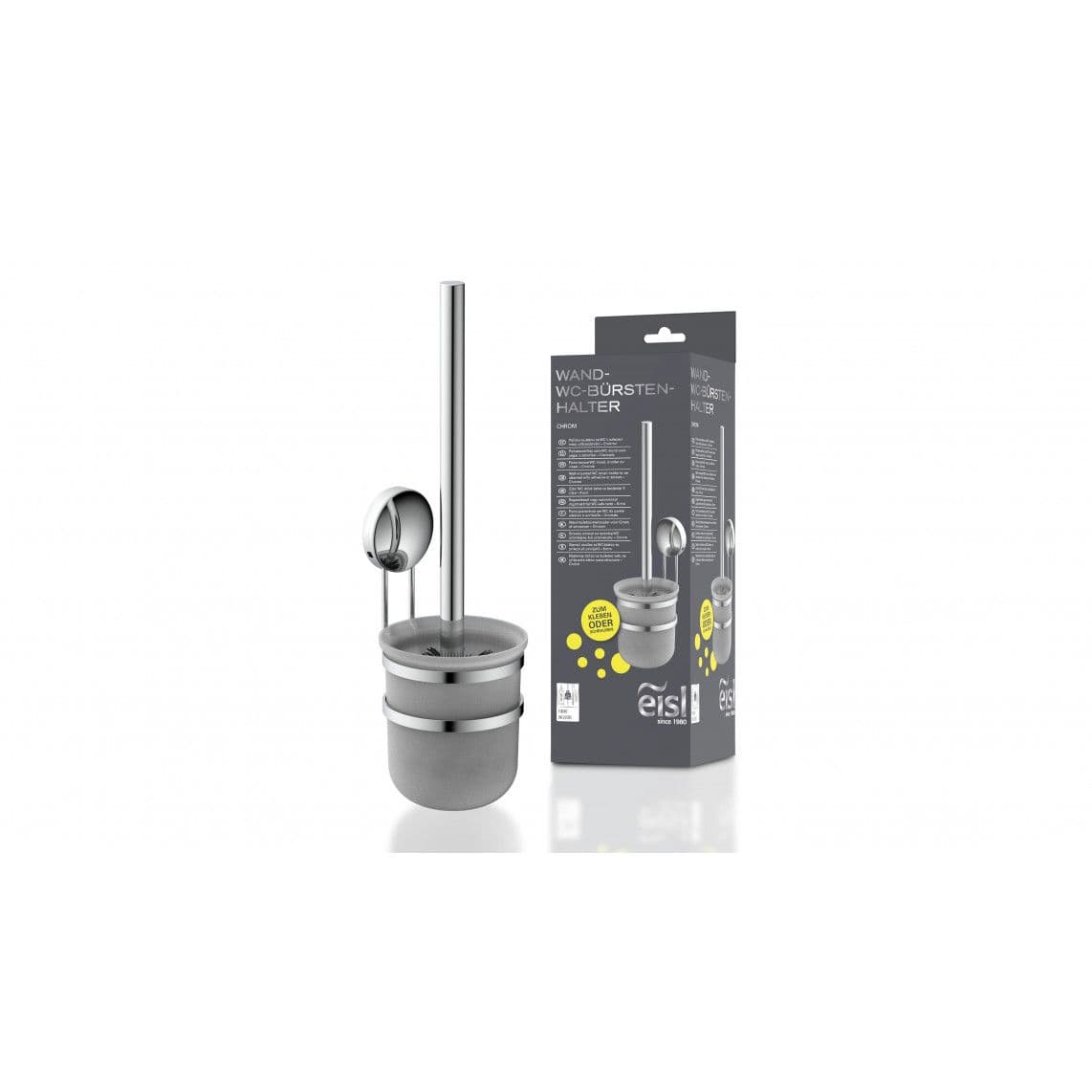 BA0205 porte-brosse WC pour montage mural, chromé, à coller ou vis vue 1