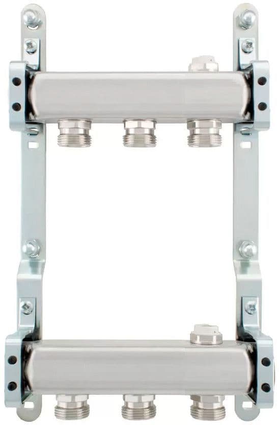 KIT COLLECTEURS INOX 4/4" - 3 X 3/4"EC AVEC PURGEURS + FIXATION MURAL vue 1