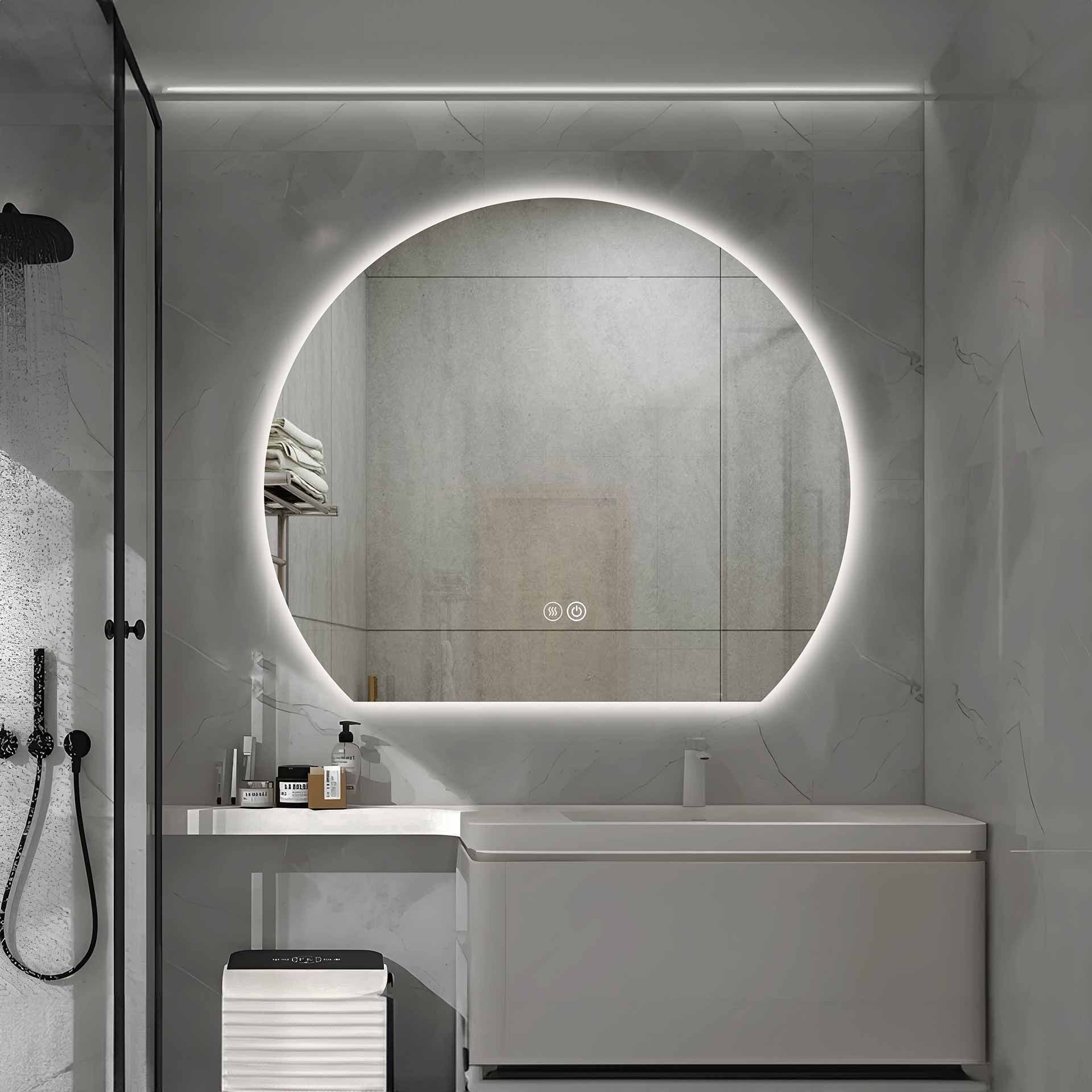 ALONI ZONSOPKOMST MIROIR - AVEC ÉCLAIRAGE LED - ROND - SANS CADRE - AVEC CHAUFFAGE - TEMPÉRATURE DE COULEUR LED 3500-6500K - 120X100CM vue 1