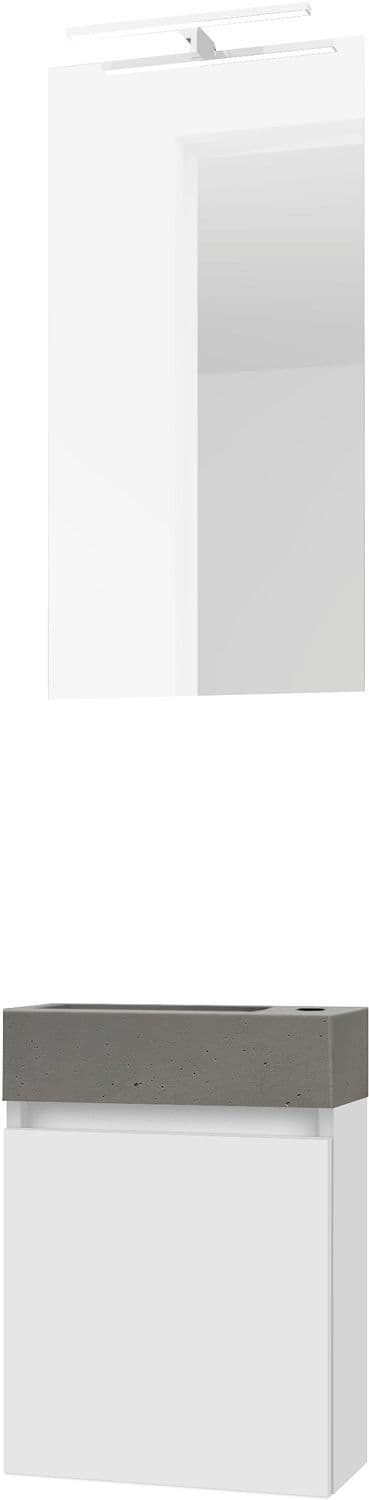 LAVE-MAINS FORM MINI BETON/ 1 PORT/MIROIR/LUMIERE LED POUDRE BLANC vue 1
