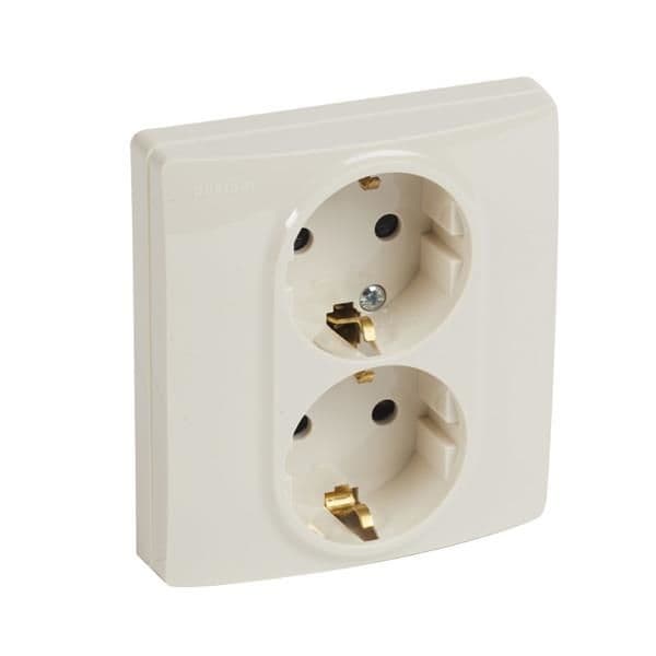 Niloé prise 2 pôles + T double compac schuko 16A Crème à griffes vue 1