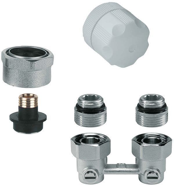 KIT DE ROBINET MANUEL POUR RADIATEUR UNIVERSAL INTEGRA 1/2" OU 3/4" RACCORDS 16MM HONEYWELL EQUERRE vue 1