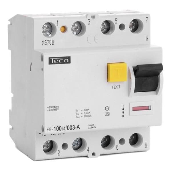 Interrupteur différentiel 4 pôles 100A 100mA type A pouvoir de coupure 10kA vue 1