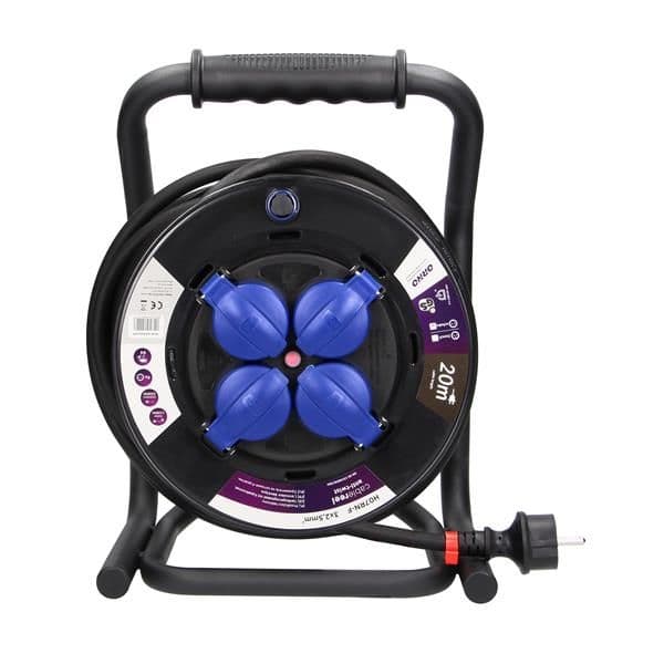 Enrouleur de câble avec 4 prises fixes, 20m, cordon caoutchouc Schuko, IP44, H07RN - F 3 x 2.5mm² vue 1
