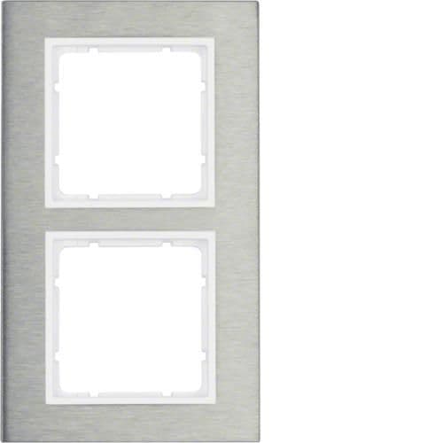 Plaque de recouvrement 2 postes Berker B.7 Inox / Blanc polaire vue 1