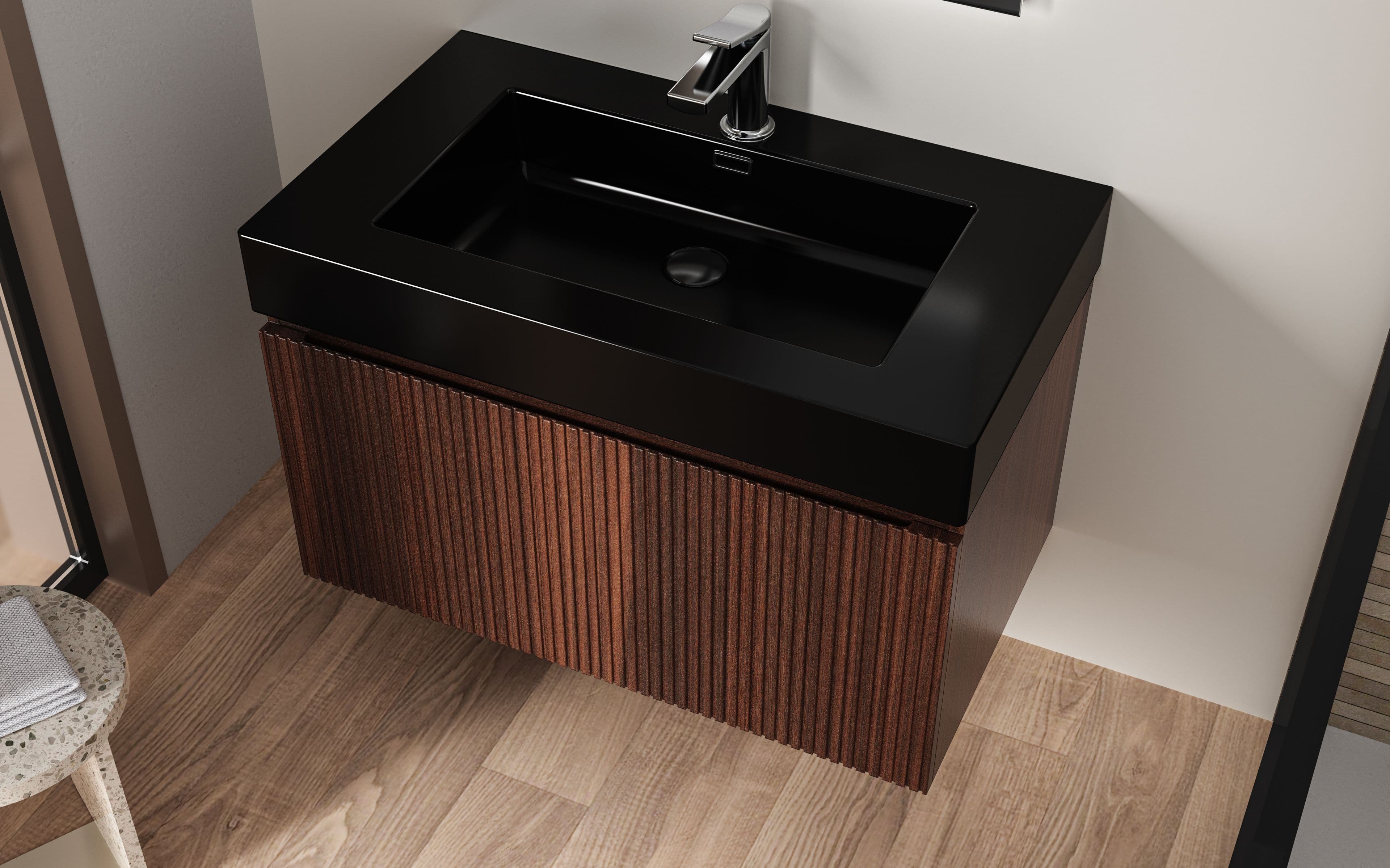 ALONI LAVABO - 1 VASQUE - AVEC TROP-PLEIN - 1 TROU ROBINET - MARBRE COMPOSITE - 80X10X46 CM - NOIR MAT vue 1
