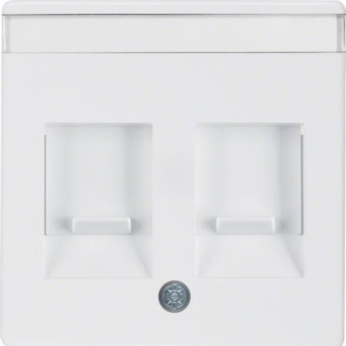 Enjoliveur avec 2 volets antipoussière et porte - étiquette Berker Q.1 / Q.3 Blanc polaire, Velours vue 1