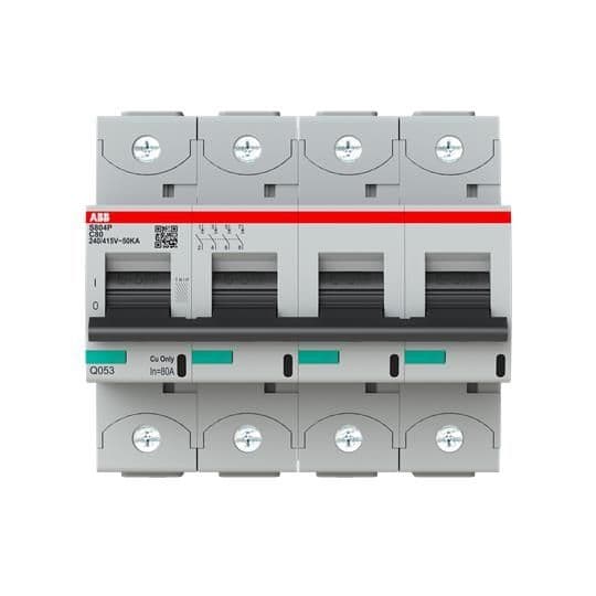Disjoncteur modulaire 50kA S80 4 pôles 6 modules courbe C courant nominal 80A vue 1