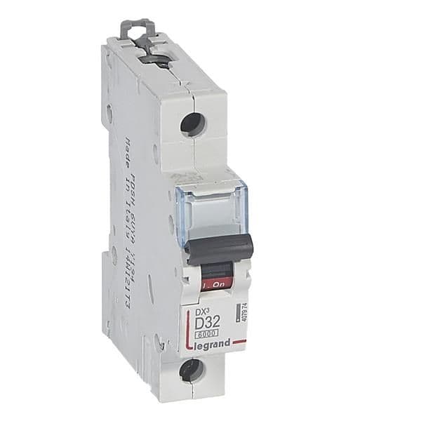Disjoncteur DX³ 6000A / 10kA 1 pôle courbe D 32A 400V 1 module vue 1