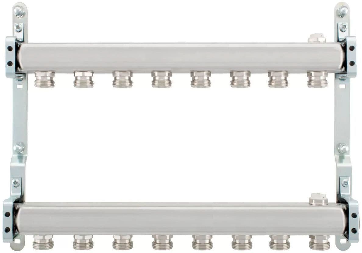 KIT COLLECTEURS INOX 4/4" - 8 X 3/4"EC AVEC PURGEURS + FIXATION MURAL vue 1