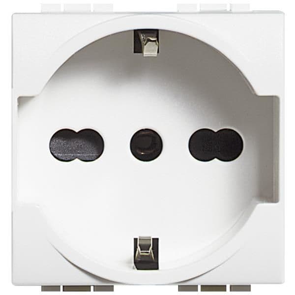 LivingLight prise 2 pôles + T IT / allemand 16A 250V 2 modules Blanc vue 1