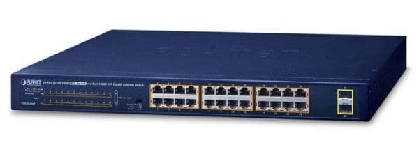Switch Planète 24 ports 10 / 100 / 1000T 802.3at PoE, 2 ports 1000X SFP, 52Gbit/s, 38,6Mpps, 2,85kg vue 1
