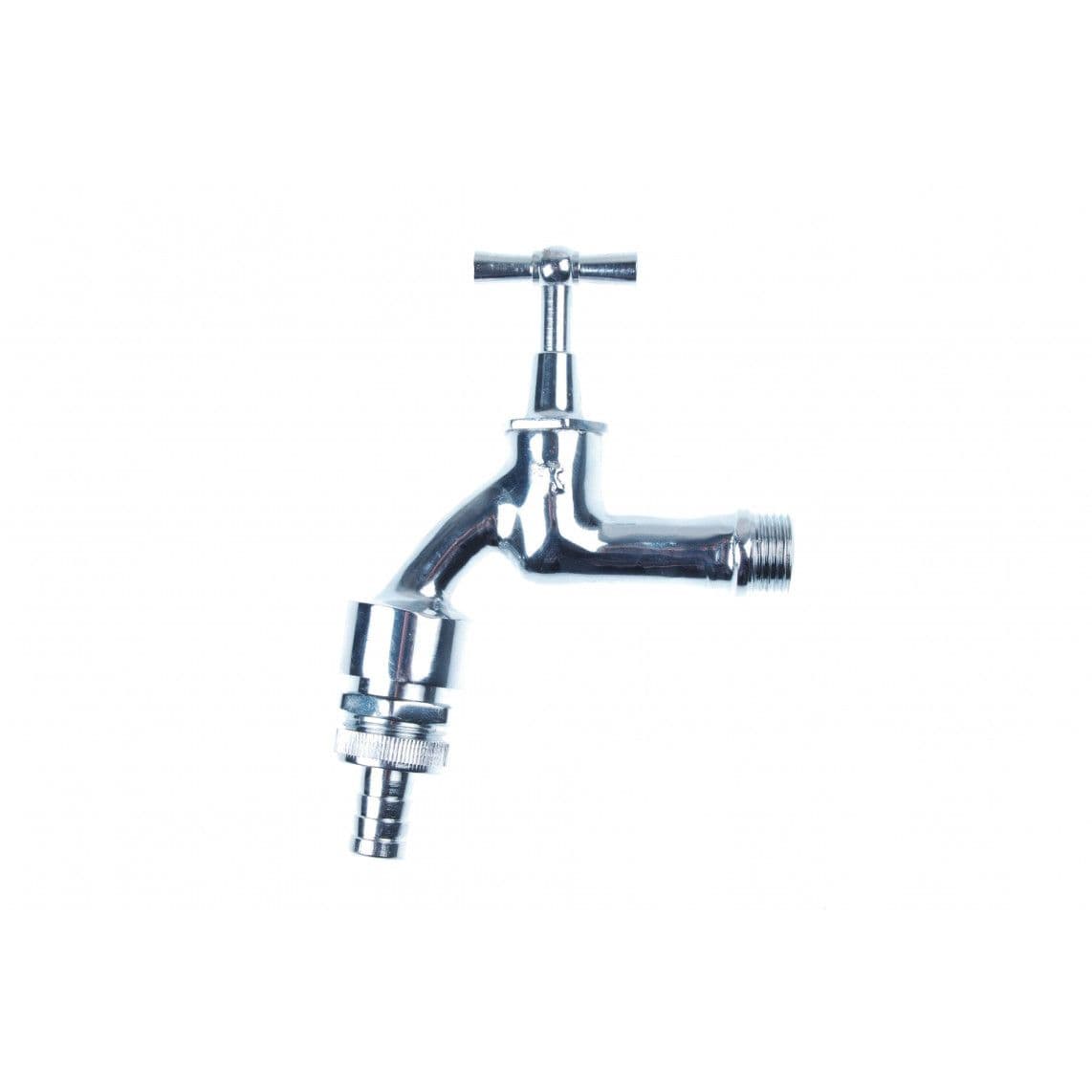 986193155 LT robinet de service Poignée à garrot, chromé, 1/2" M x 3/4" M x 1/2"T, avec Aérateur de tuyau u. clapet anti-retour. vue 1