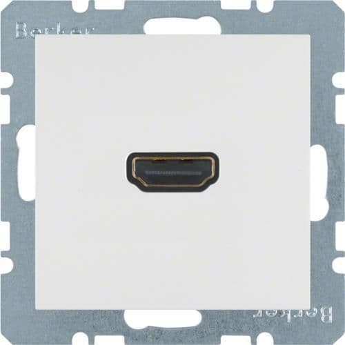 Prise Hdmi avec fiche de connexion 90° Berker S.1 / B.3 / B.7 Blanc polaire, mat vue 1
