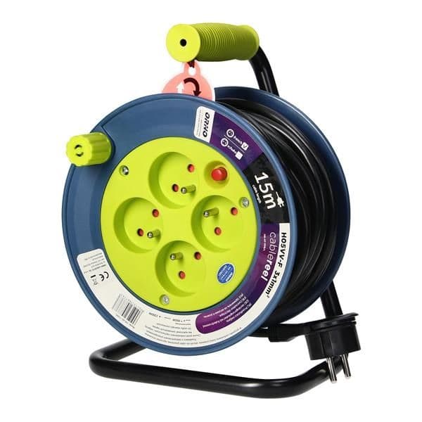Cable reel, Lime. power supply: 4 x 250Vac; maximum load: 2500W; 15m cable, Lime vue 1