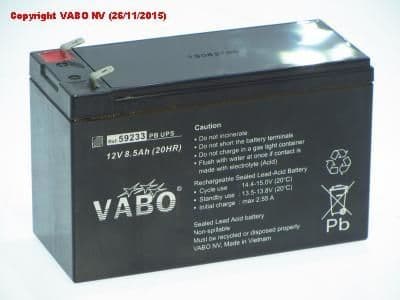 vabo PB UPS 12V 8.5Ah 151 x 64 x 93.5mm 2450g faston 6.3mm vue 1