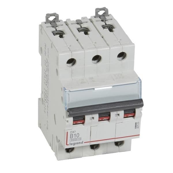 Disjoncteur DX³ 6000A / 10kA 3 pôles courbe B 10A 400V - 3 modules vue 1