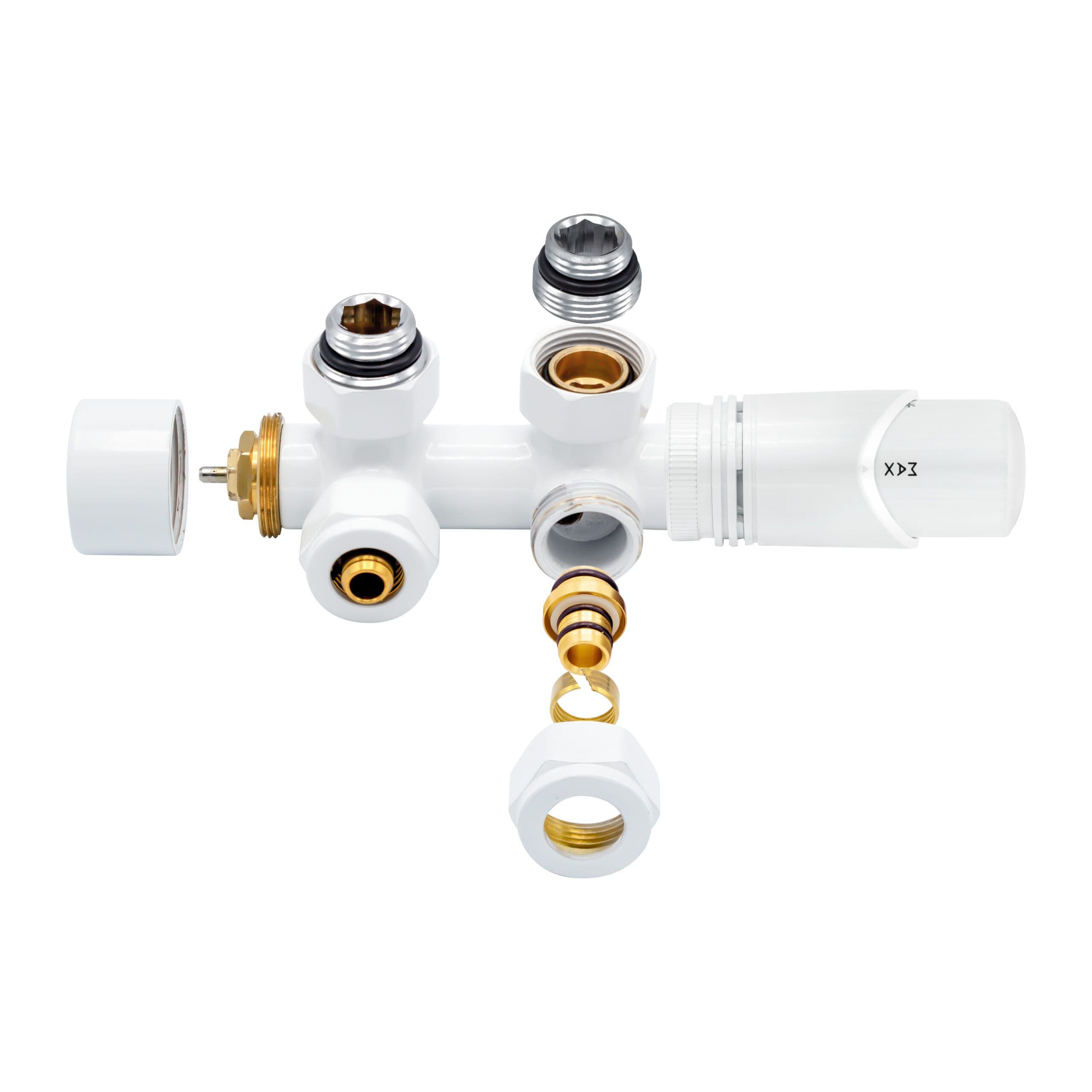 BELRAD VANNE DE RADIATEUR – DESIGN – THERMOSTATIQUE – RACCORDEMENT CENTRAL – ANGULAIRE – RACCORDEMENT MURAL – BLANC BRILLANT vue 1