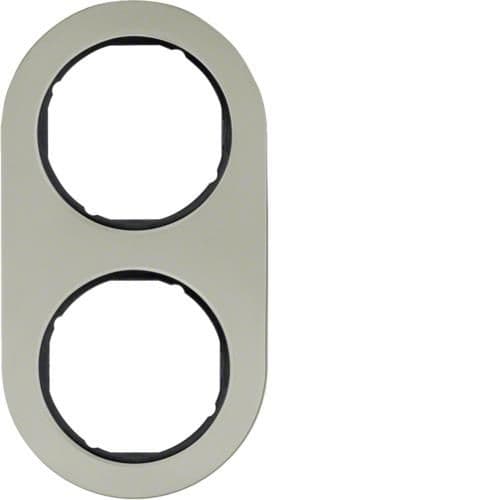 Plaque de recouvrement 2 postes Berker serie R.Classic Inox / Noir vue 1