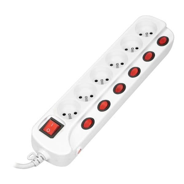 Bloc multiprise avec interrupteurs marche / arrêt indépendants pour 6 prises, câble 3 x 1mm², 1.5m vue 1