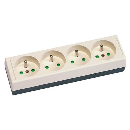 Bloc multiprise 4 x prises 2 pôles + T 16A - sans câble - Noir vue 1